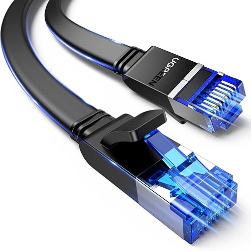 UGREEN Cable Ethernet de 33 pies, cable Ethernet Cat 8 con 40 Gbps 2000 Mhz de alta velocidad, cable plano de Internet blindado resistente