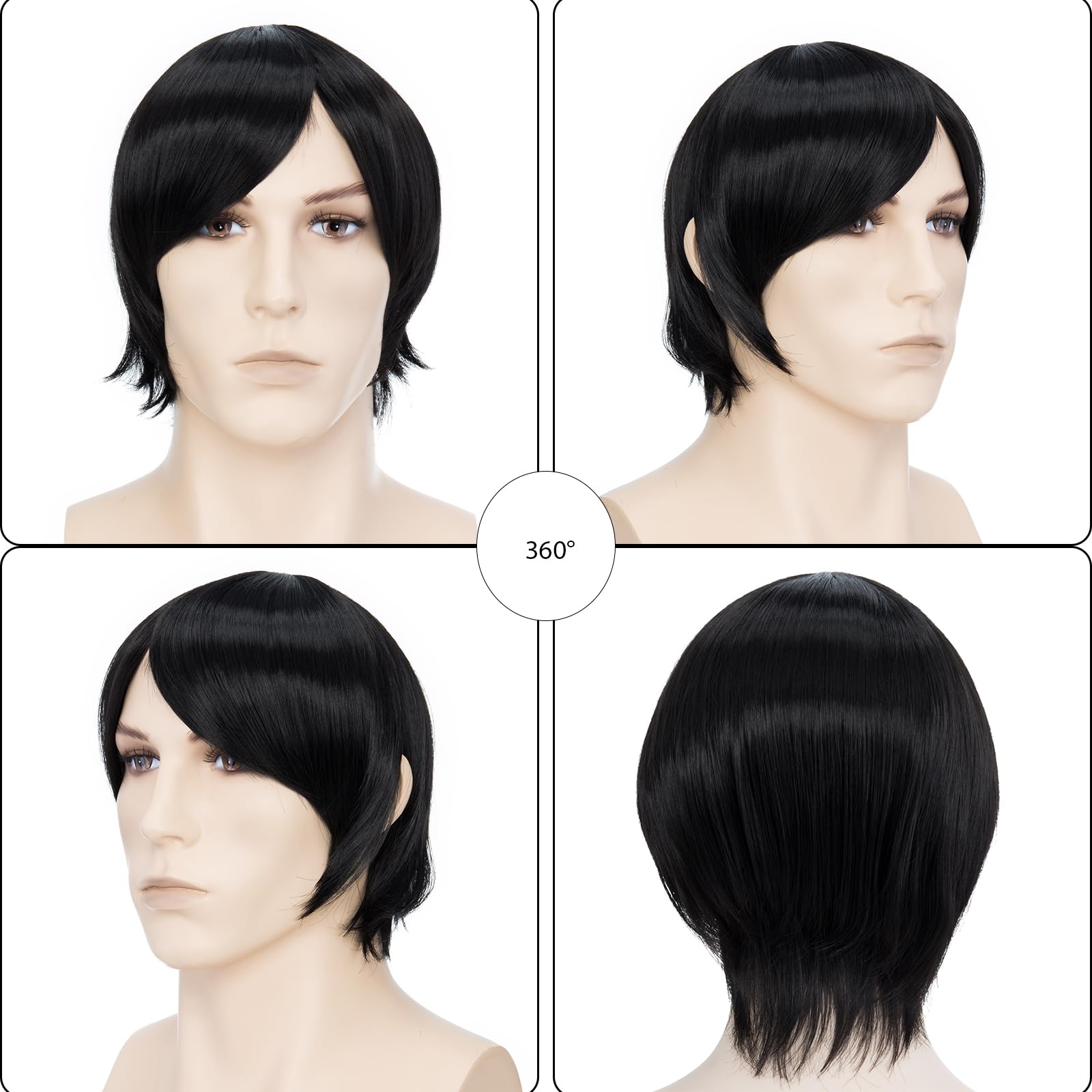 BUYOGET Anime Wigs 8 Inches Short Natural Black Straight Universal Costume Wigs for Men Women Halloween, Natural Black-Smooth Style - Image 2
