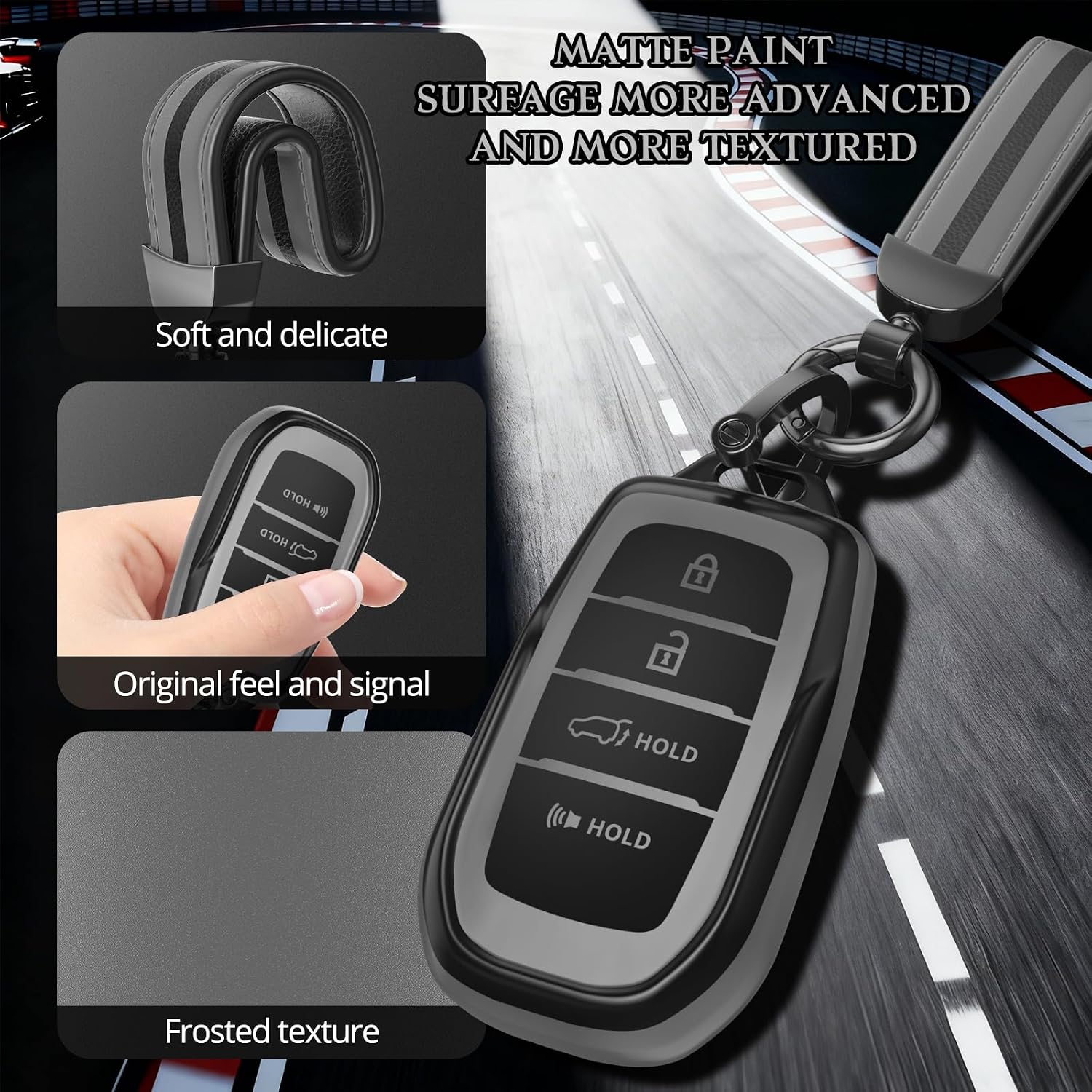 for Toyota Key Fob Cover Accessories, Matte TPU Material, with a Cute Leather Keychain, for RAV4，Highlander，C-HR ，Corolla，Camry， Avalon，GT86 and More. (Matte Gray, Model-1)
