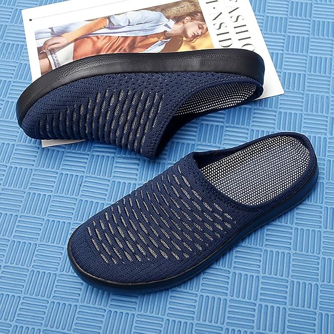 Mens Half Slippers Summer Casual Slip-on Mesh Shoes Breathable Lightweight MD Material Outsoles Plus Big Size Black, Blue, Gray