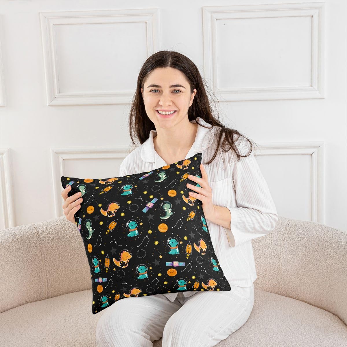 Cartoon Dinosaur Throw Pillow Covers for Kids Girls Boys Colorful Star Planet Cushion Cover for Bed Couch Sofa Starry Galaxy Universe Pillow Covers Kawaii Animal Soft Pillowcases 4 Pack 20"x20"