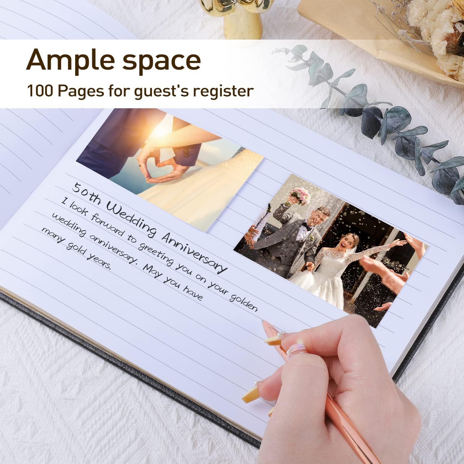 Black Guest Book for Graduation Party Guest Sign in Book with Pen for Reception, Wedding, Baby Shower, Birthday, Shower, Funeral, 100 Pages with Gilded Edges and Gold Foiled Cover -7×10″ | Graduation, Wedding, Baby Shower, Birthday, Funeral, Reception. 100 pages, gold foil cover, gilt edges, pen included.