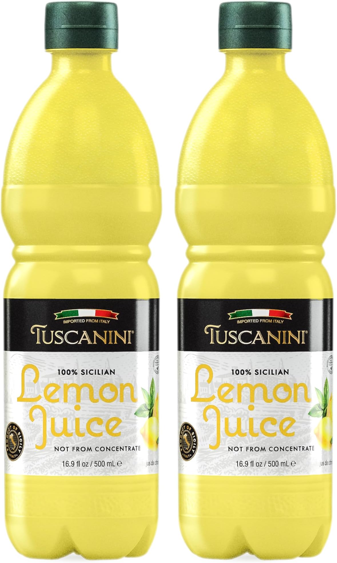 Tuscanini 100% Sicilian Lemon Juice, Not from Concentrate,16.9oz (2 Pack) No Water Added | Convenient Size - Fits Nicely in Refrigerator | Product of Italy | Certified Kosher (Including Passover)
