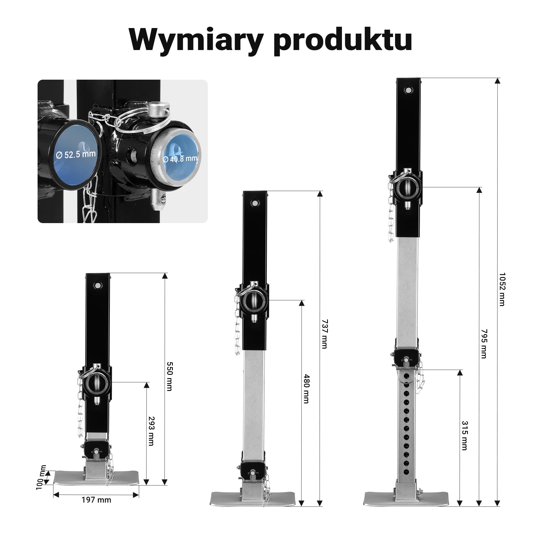 Wiltec Podpora o nośności do 900 kg z korbą boczną do regulacji wysokości i uchwytem na rurę, postojowa do przyczepy kempingowej