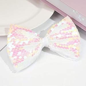 CLLOT Party Festival Baby Girls Sparkling Bows Clips Glitter Sequins 5" Hair Bows Alligator Hair Clips for Girls Baby Children Toddlers(White)
