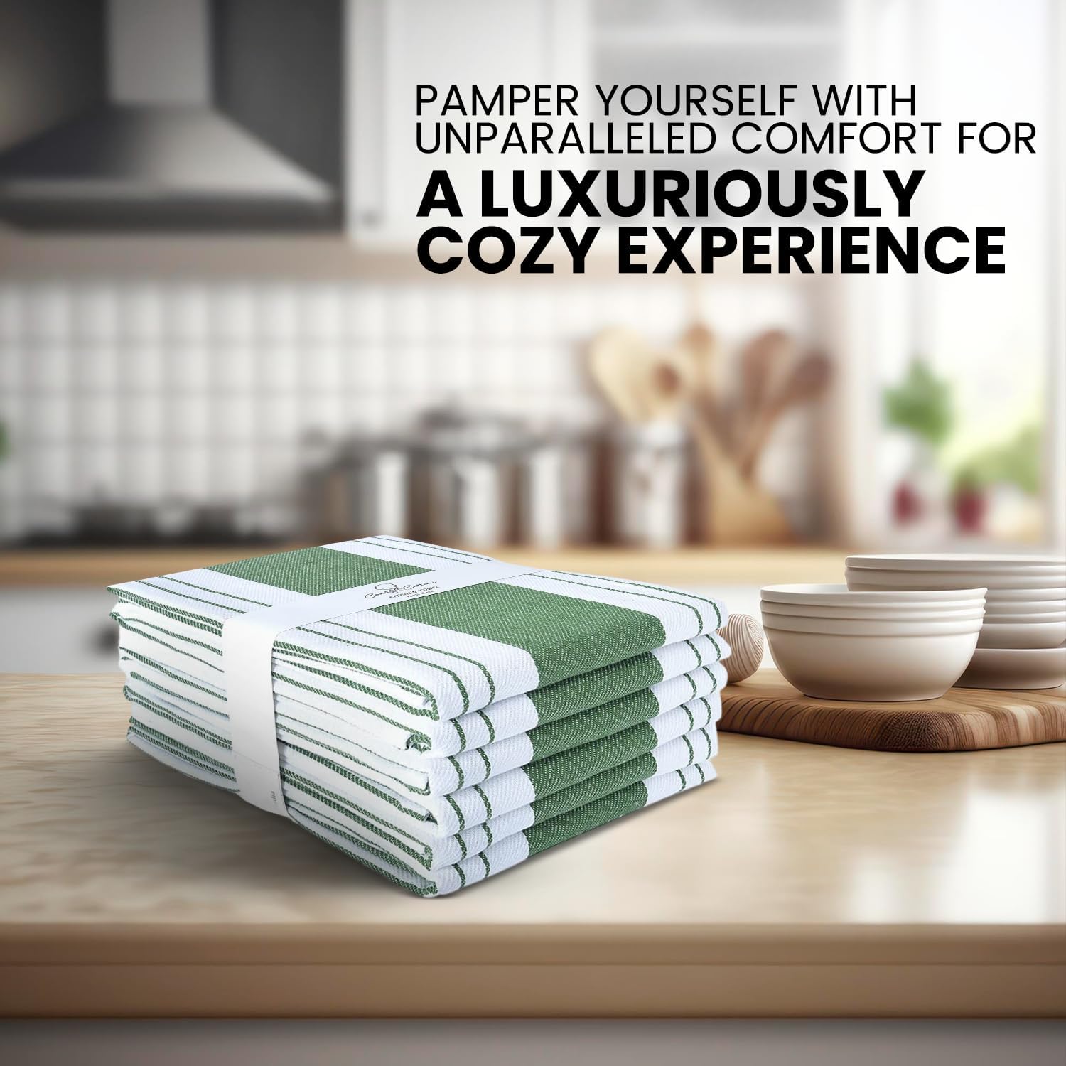 Stripe Kitchen Towels Decor Mordern Design Centreband Tea Dish Towels Boho Stripe Absorbent Festive Gift Set of 6 Pantry Reusable Kitchen Dish Towel|Easter Spring Decor 18x28 in Green - Image 8