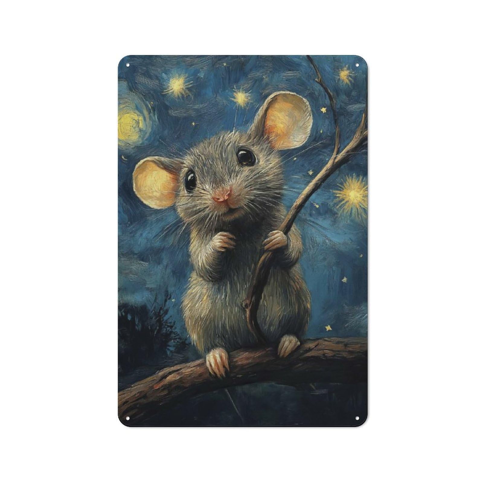 Junmoney Mouse Under Starry Sky Clean Industrial Decorative Metal Plaque 30X20cm, Loft Wall Plaque For Modern Home, Workshop, Office Or Cafe
