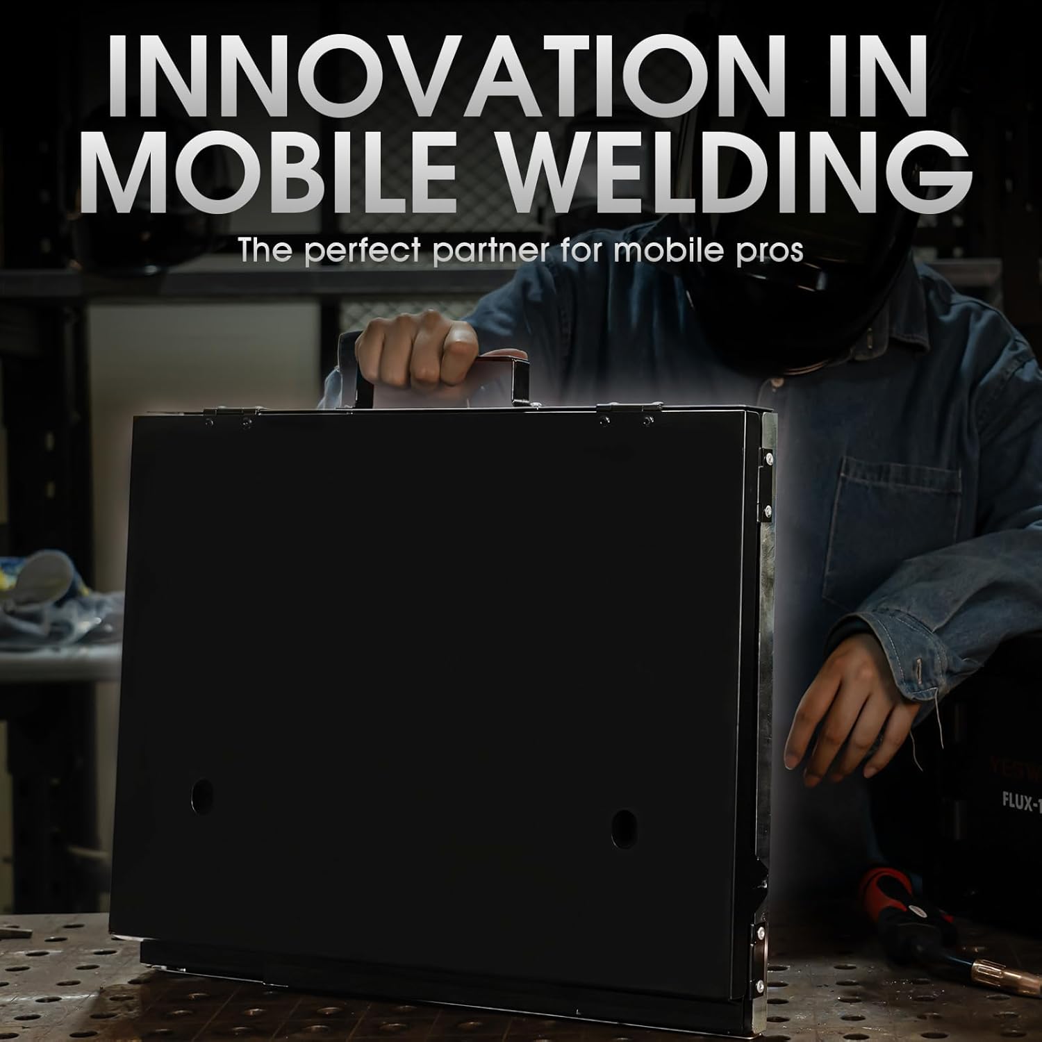 YESWELDER Portable Folding Welding Table, Heavy-Duty Carbon Steel Workbench with Handle & 3 Panels for TIG MIG ARC Welding