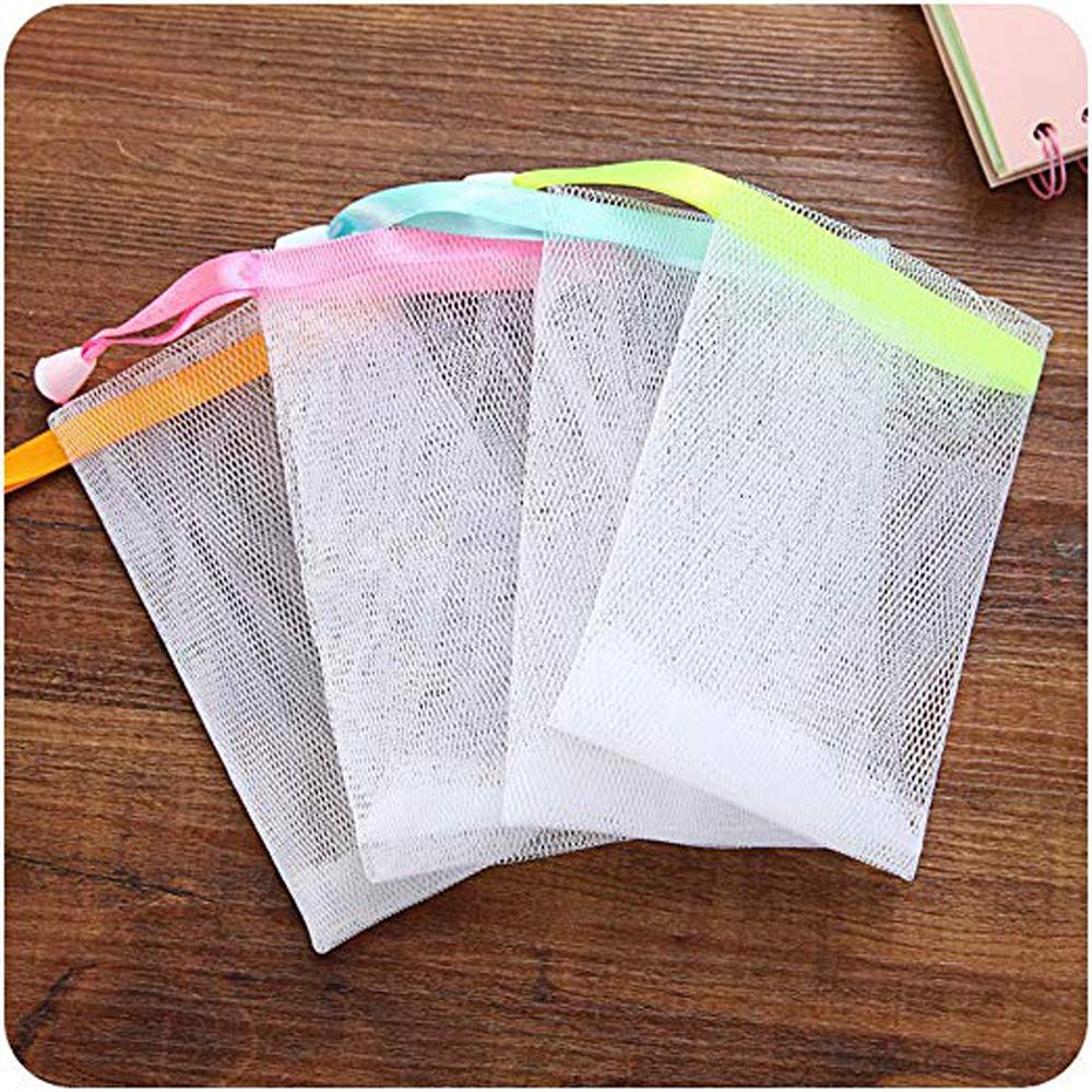 Mr.S Shop 5Pcs Double Layer Exfoliating Mesh Soap Saver Pouch Bubble Foam Net Handmade Soap Mesh Bag Body Facial Cleaning Tool