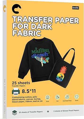 Hiipoo Papel de transferencia de calor de 8.5 x 11 pulgadas, papel de transferencia termoadhesivo para camisetas, 25 hojas imprimibles y lavables,