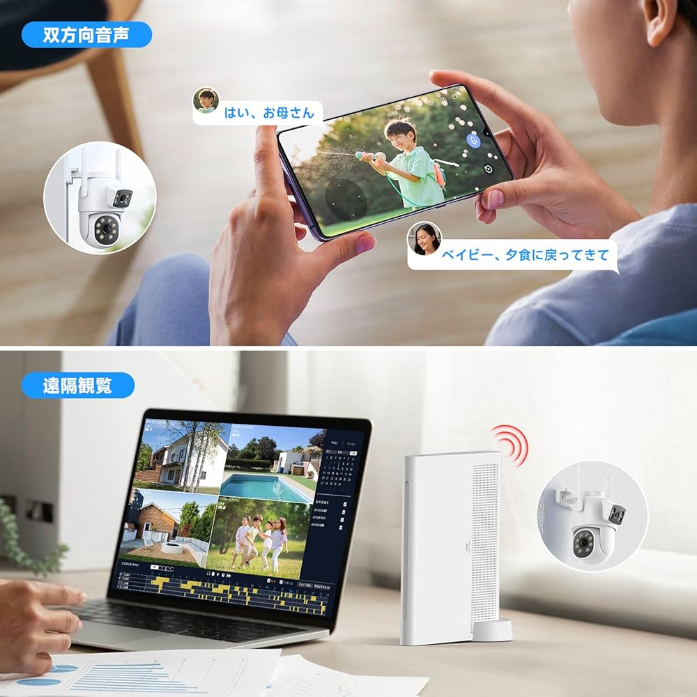 Amazon.co.jp: 【二つ監視画面・360°全方位監視】 CAMCAMP 防犯カメラ