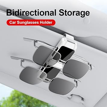 Sunglass Holder for Car, Holds 2 Pairs of Glasses, Double-Layer | Visor Sunglasses Holder Clip, Space-Saving Car Sunglass Holder for Car Visor, Secure Clip for Most Cars, SUVs & Trucks,White