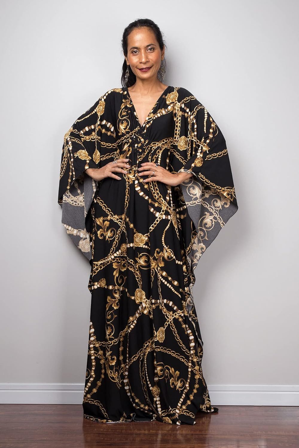 Turkish Silk Caftans - Wrinkle Resistant Ethnic & Floral Print Over-Sized Kaftans for Women - Lounge Wear 8693