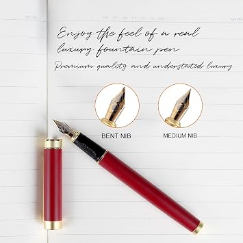 Fountain pen, luxury pen, Nice pen gift, pure copper heavy feel Office Executive Pen Smooth Writing Pens for Men Funcy Pens with Gift Case 10 black ink cartridges (Black)