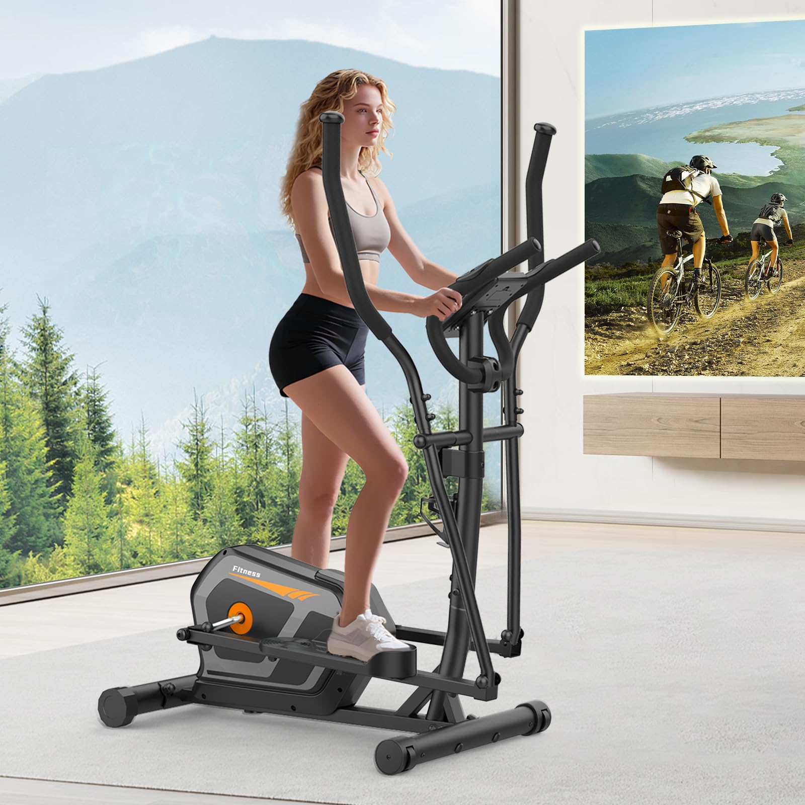 Bicicleta Elíptica Con 16 Niveles De Resistencia Ajustable,Bluetooth App, Monitor LCD,Ultra Silenciosa Elíptica Para Casa Con Pedales Antideslizantes,Portabotellas,Capacidad De Carga De 130KG