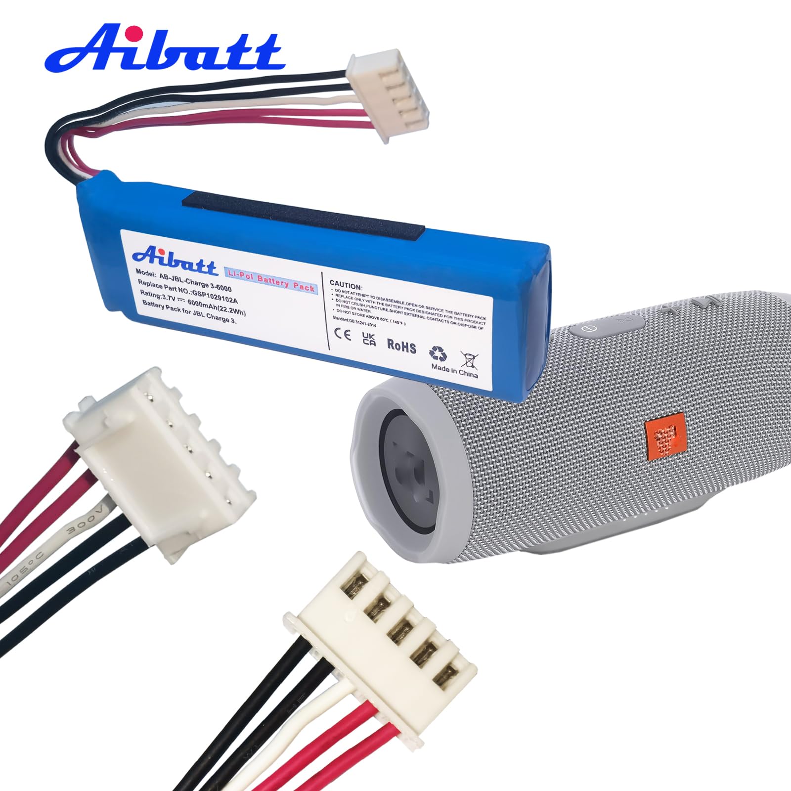 Batteria Ricambio JBL Charge 3 - 6000 MAh, Litio, Compatibile Con Modello 2016, Sostituta GSP1029102A - Foto 7