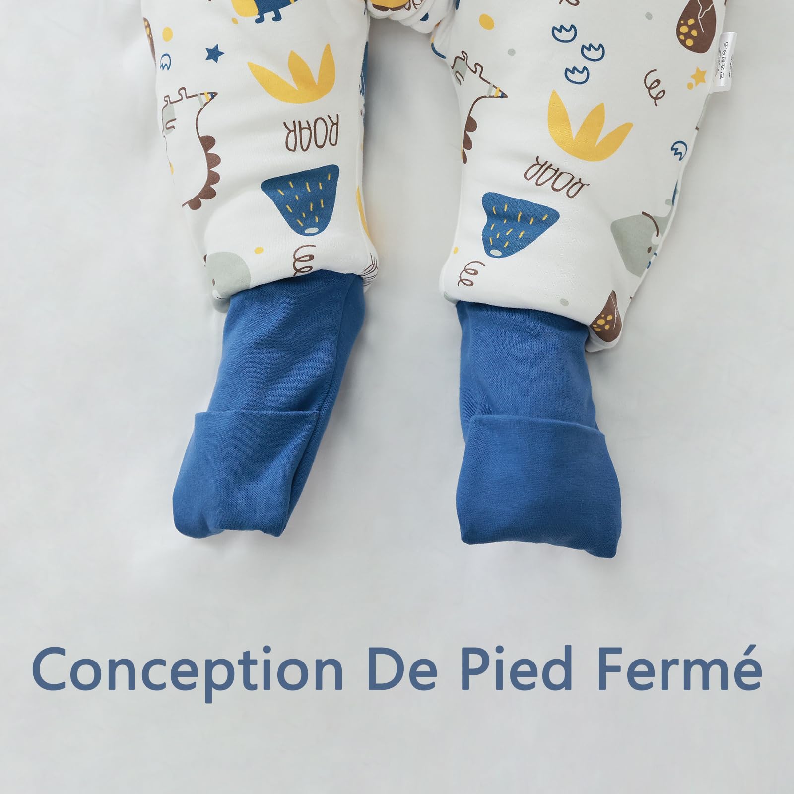 Gigoteuse pour Bébé avec Pieds, Manches Amovibles et Chaussettes - Gigoteuse Tog 3.5 Coton - Turbulette Hiver pour Bébé, Fille Garçon-Bébés Dinosaures (18-36 Mois)