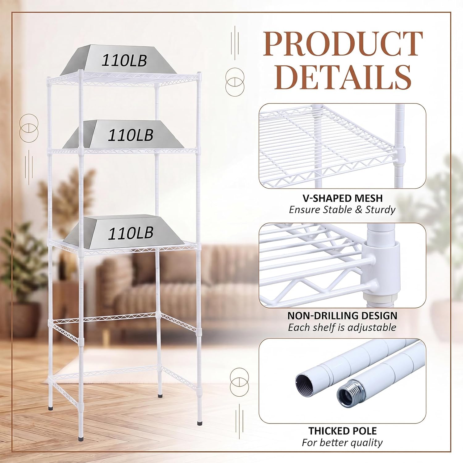 Briwooody 3-Tier Detachable Mini Fridge Stand Shelf with Storage