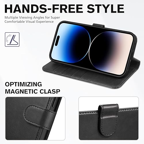 Miniatura 4 de TUCCH Funda tipo cartera para iPhone 14 Pro Max, bloqueo RFID 4 tarjeteros funda interior de TPU a prueba de golpes Funda protectora magnética de