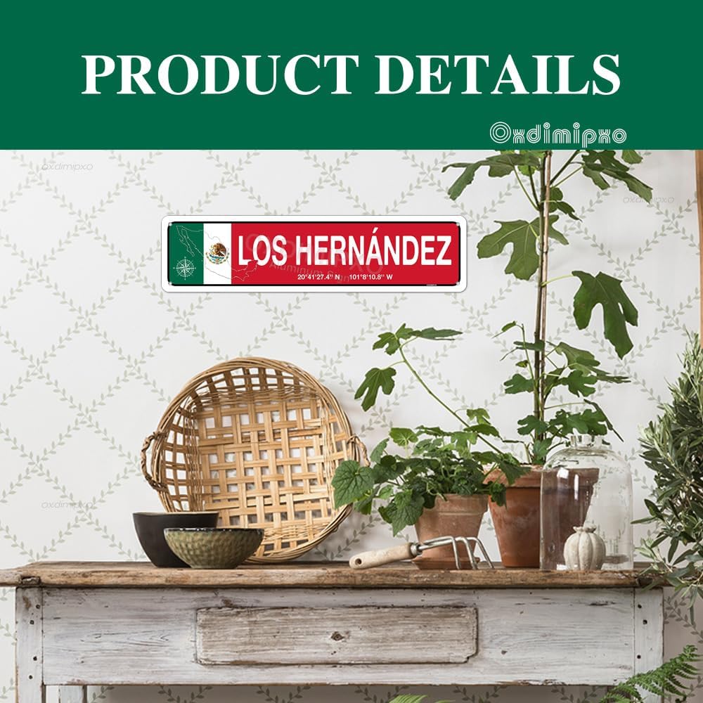 Los Hernández Mexico - Mexican Flag Metal Sign, Novelty Street Signs 4x16 Inch Slim Wall Art, Mexican Theme Gifts Restaurant Bar Decorations, Farmhouse/Home/Kitchen/Office/Man Cave/Pub Room Décor image 2