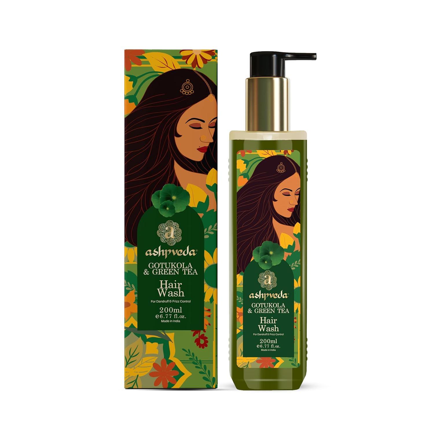 Ashpveda Gotu Kola and Green Tea Hair Wash Shampoo – Promotes Healthy, Silky-Smooth Hair – Natural Ingredients For Dandruff & Frizz Control (200 ml)