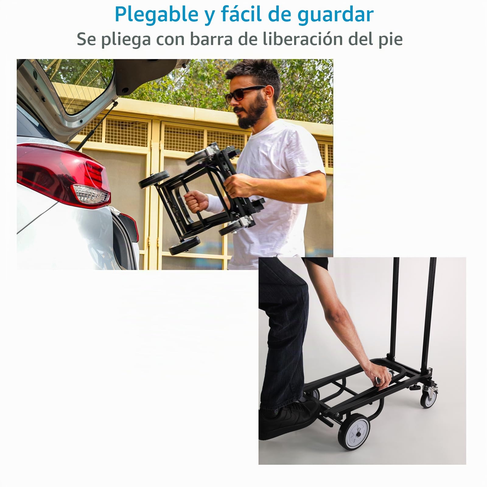 Carro utilitario Plegable PROAIM Vanguard Nano, 8 en 1, 150 kg/330 LB | Carro de acero con plataforma extensible 24-39", ruedas 4" giratorias y 6" traseras de goma, frenos y asa plegable