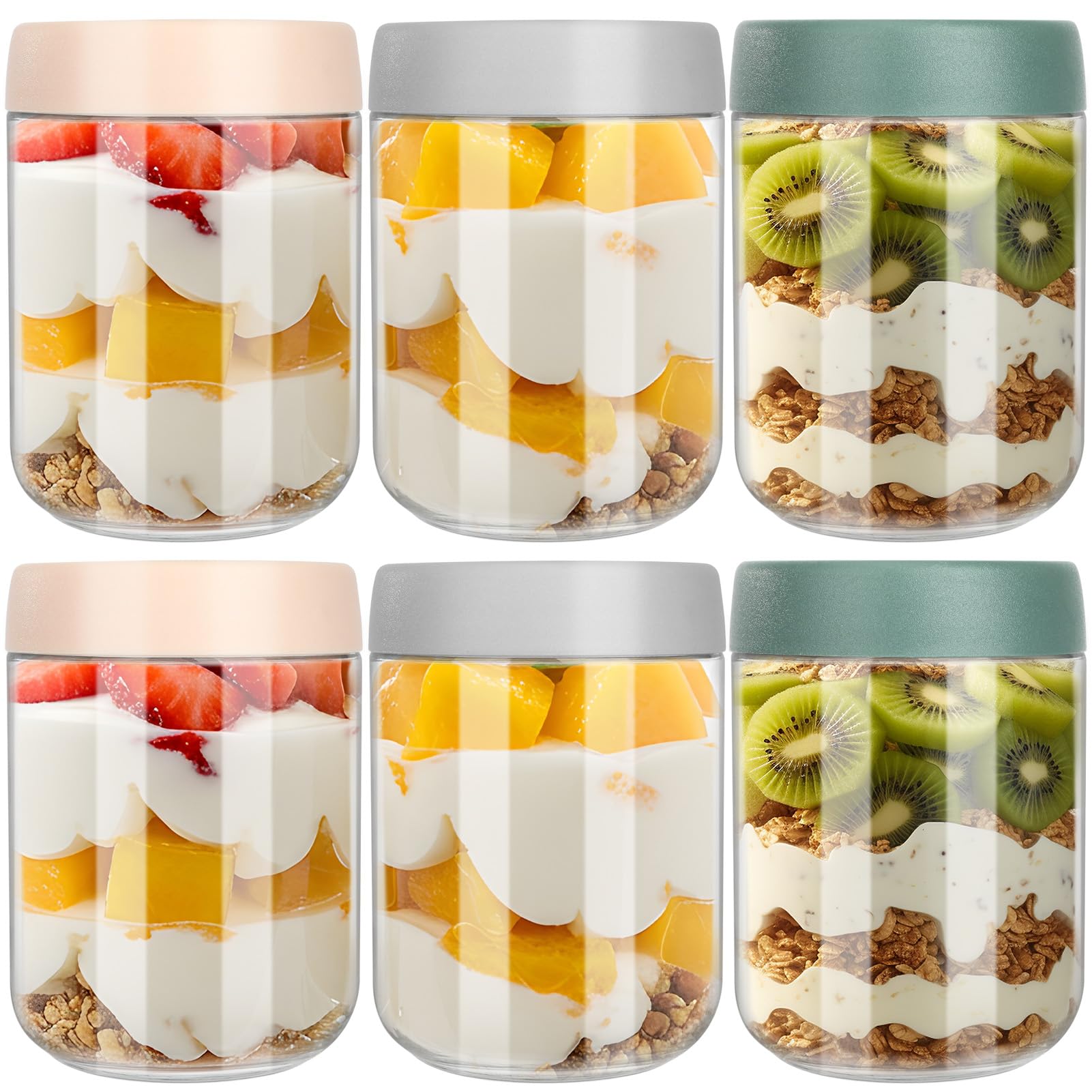 YAMAIDUO 6 Pezzi Barattoli Vetro con Coperchio, 350/500 ml Riutilizzabili Overnight Oats Jar con Coperchi Vite, Barattolo Cucina per Avena Miele Frutta Spezie Marmellata Insalata Yogurt, Mason Jar