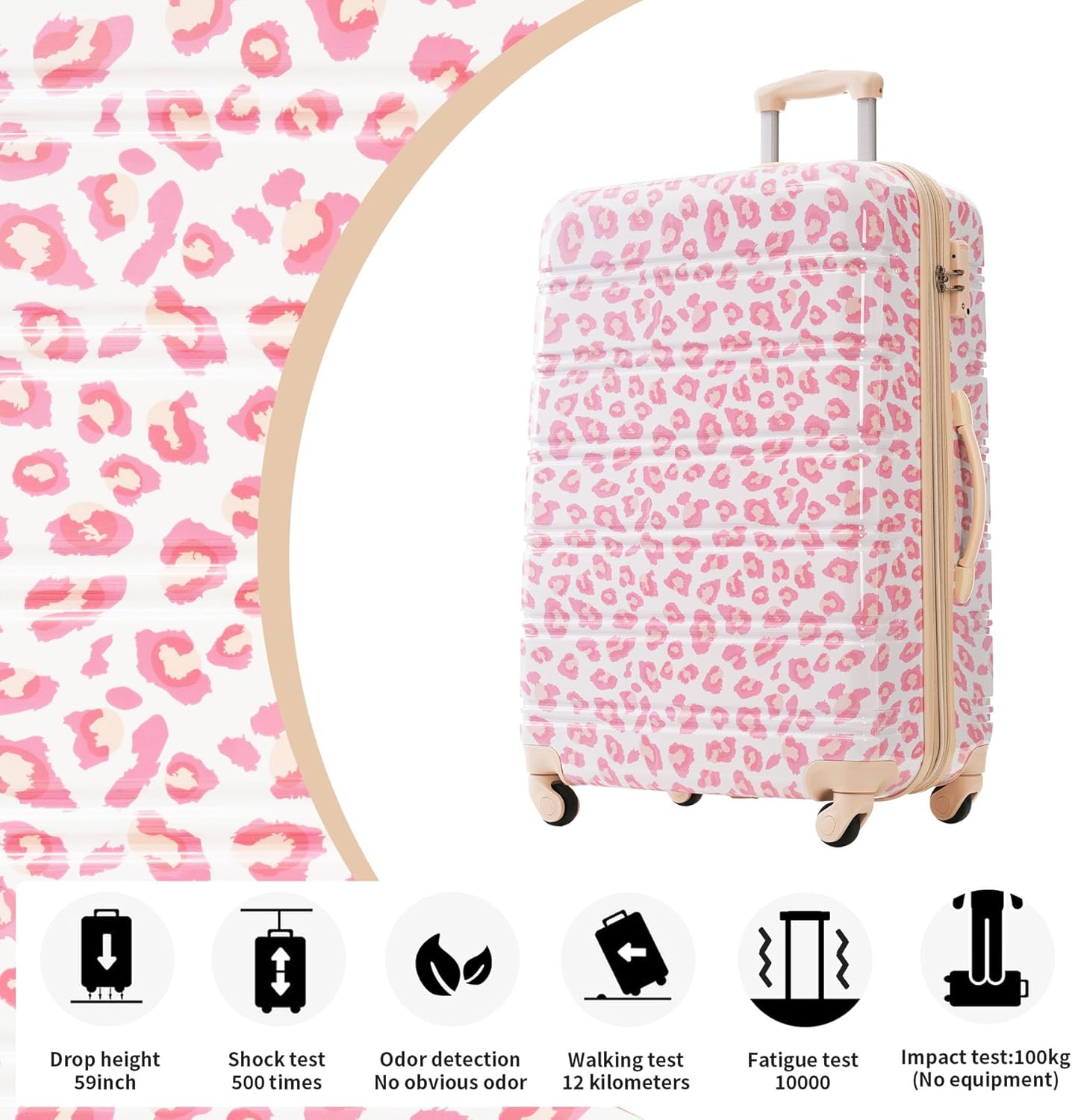 Leopard Luggage Set 3 Piece with Spinner Wheels, Hardside Luggage Set with TSA Lock for Women Girls Teens, Expandable Luggage Set for Travel, Lightweight, 20/24/28 Inch (Pink Leopard)