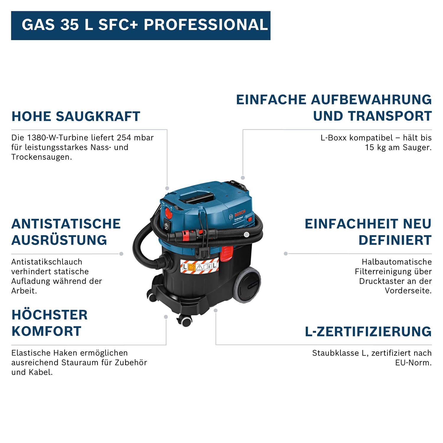 Bosch Professional GAS 35 L SFC+ Nass-/Trockensauger 1200 W 35 L 3 m