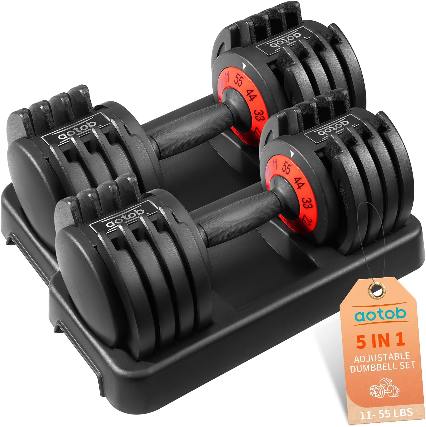 AOTOB 55lbs (Pair) Adjustable Dumbbell Set, Dumbbells Weight with Anti-Slip Fast Adjust Turning Handle, Sets for Men and Women, Exercise Pair for Home Gym