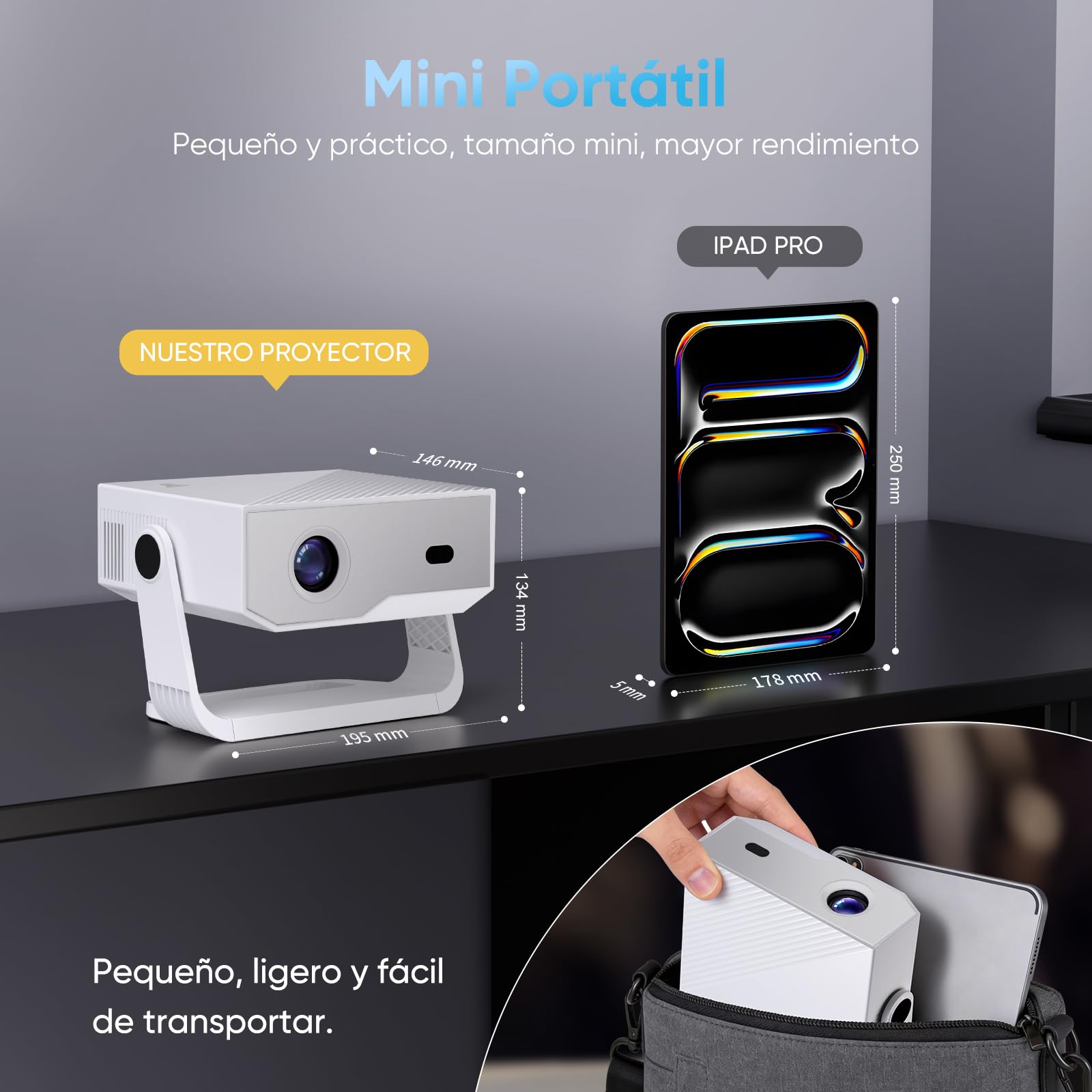 2026 Upgraded Proyector Portátil | Soporta 4K/1080P , 300ANSI, Android TV,WiFi6 + BT 5.4,Enfoque eléctrico y Corrección Trapezoidal Automáticos,Rotación de 270°