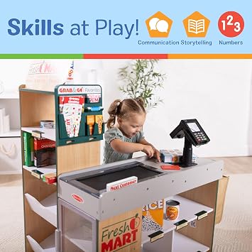 Melissa & Doug, Fresh Mart Pretend Grocery Store, Kids Cash Register with Scanner, Shelves, Conveyor Belt, Kids Toys for Girls & Boys