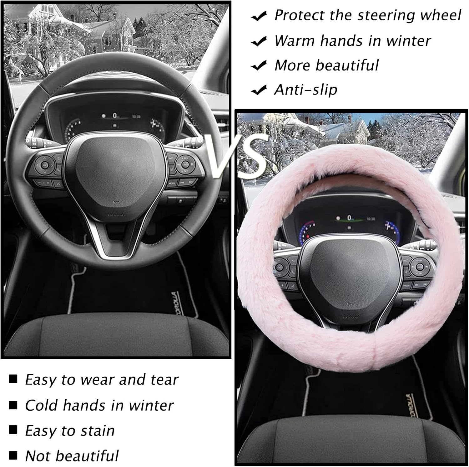 Fluffy Car Steering Wheel Cover for Women,JXJKMMN Winter Volkswagen Elasticity Fashionable Faux Wool Warm Fuzzy Steering Wheel Cover Universal Fit 15 Inch (Light Pink)