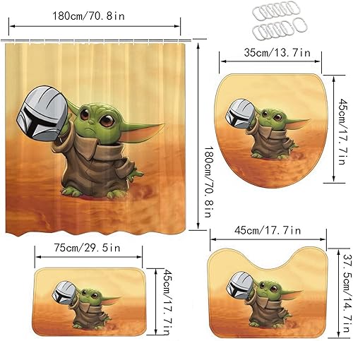 Miniatura 2 de Cxassev Juego de 4 cortinas de ducha impermeables con tapete antideslizante para el suelo, tapete en forma de U, tapete para tapa de inodoro y