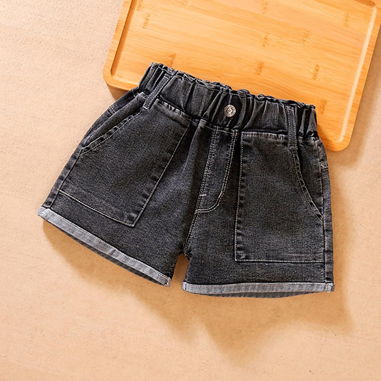 Girls High Waisted Denim Shorts Vintage Baggy Jean Shorts Cuffed Hem Denim Hot Pants Kids Girls Wide Leg Pull On Jeans