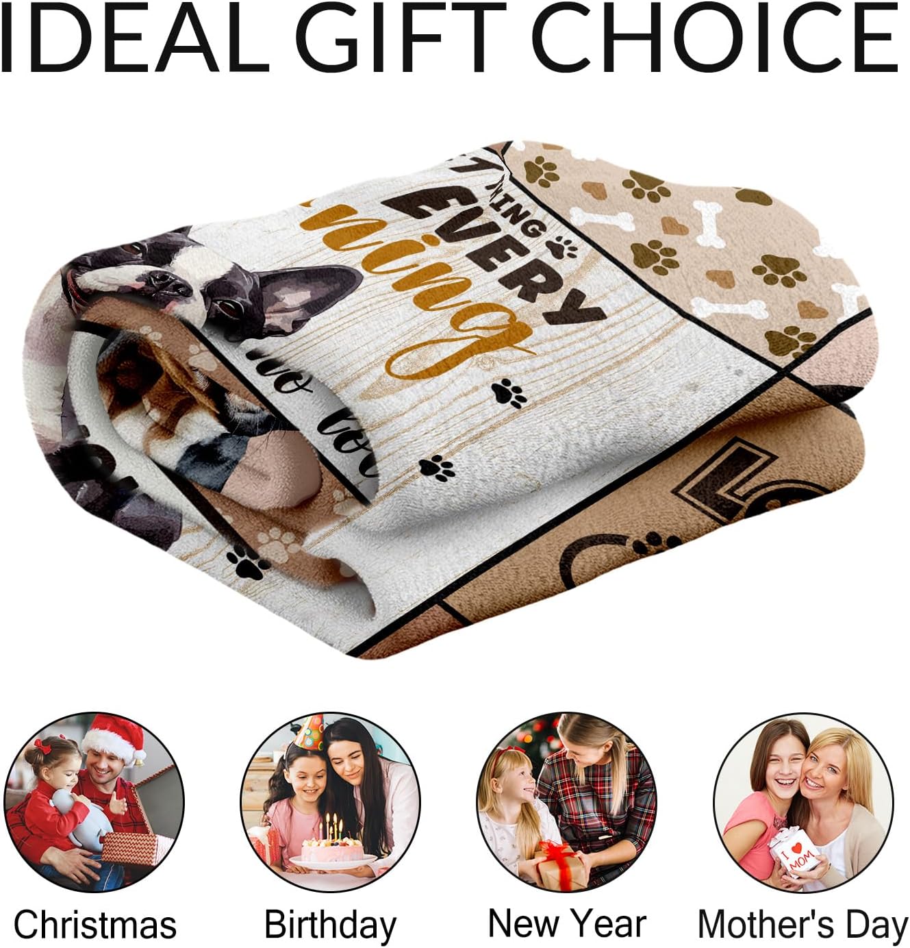 Custom Boston Terrier Blanket - 40" x 50" Cute Dog Blankets Gift for Kids - Black Cozy Warm Flannel Pet Throw for Couch, Sofa