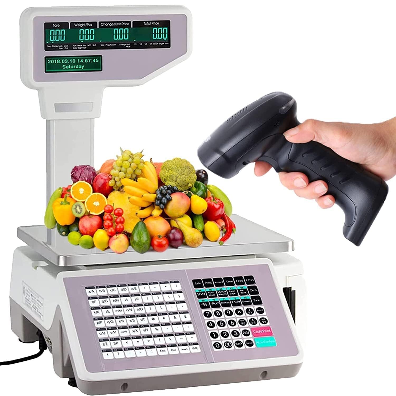 MYUYEE Digital Price Label Printing Scale, Digital Price Computing Scale With Double-Sided Lcd Display, 30Kg/60Lbs Electronics Scale Cash Register Label Receipt Printing Cash R