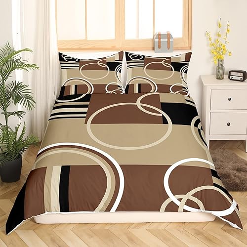 Miniatura 2 de Funda de edredón moderna color marrón, gris y negro, tamaño Queen, funda de edredón geométrica con remolinos para niños y niñas, juego de ropa de