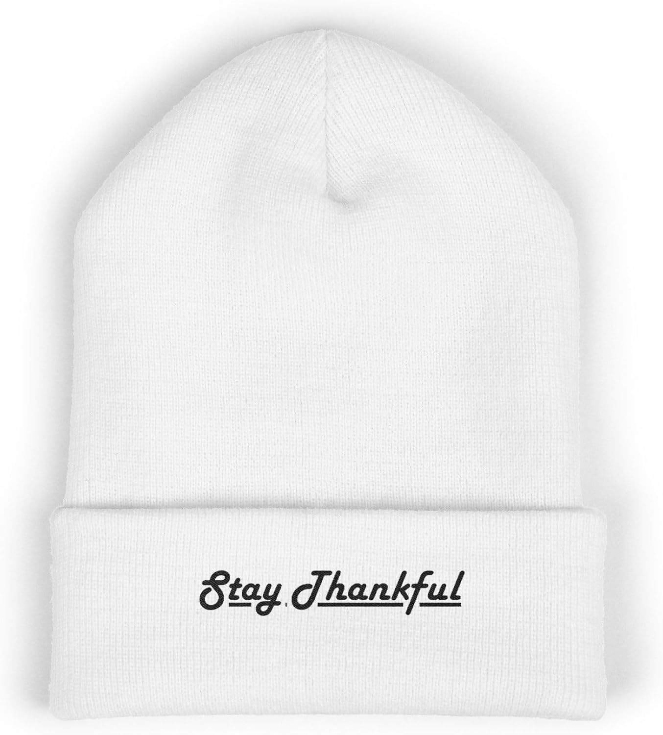 Premium Classic Cuffed Beanie Hat Gift with 'Stay Thankful' Embroidery Message
