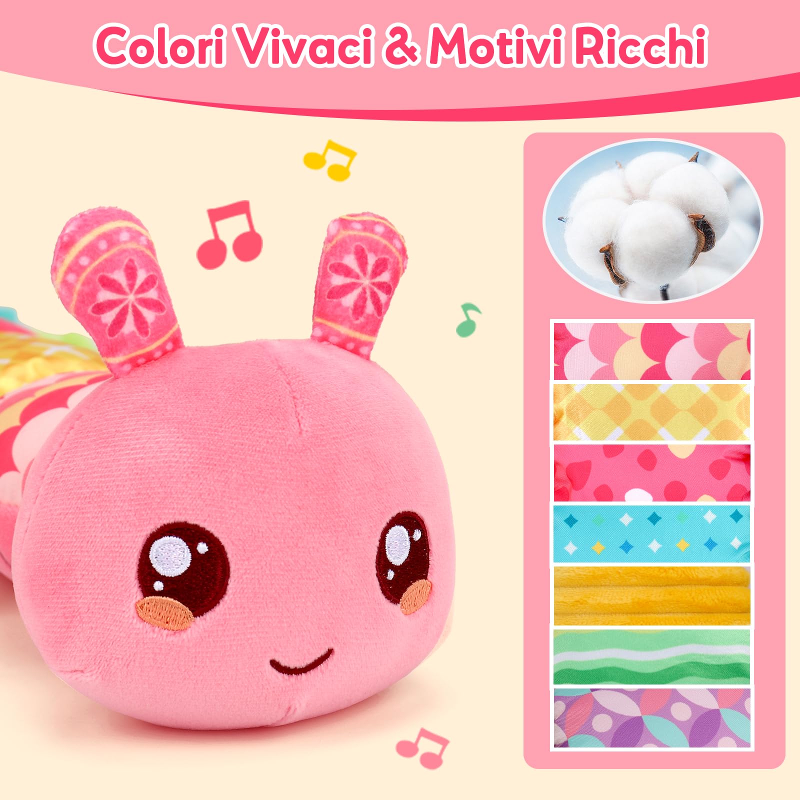 Giochi Neonato 0 3 6 9 Mesi, Giochi Montessori Sensoriali Musicali per Neonati 0-3-6 mesi, Peluche Tummy Time Regalo Neonato Maschio Neonata Femmina Giochi Nascita Bimba Bimbo (Rosa)