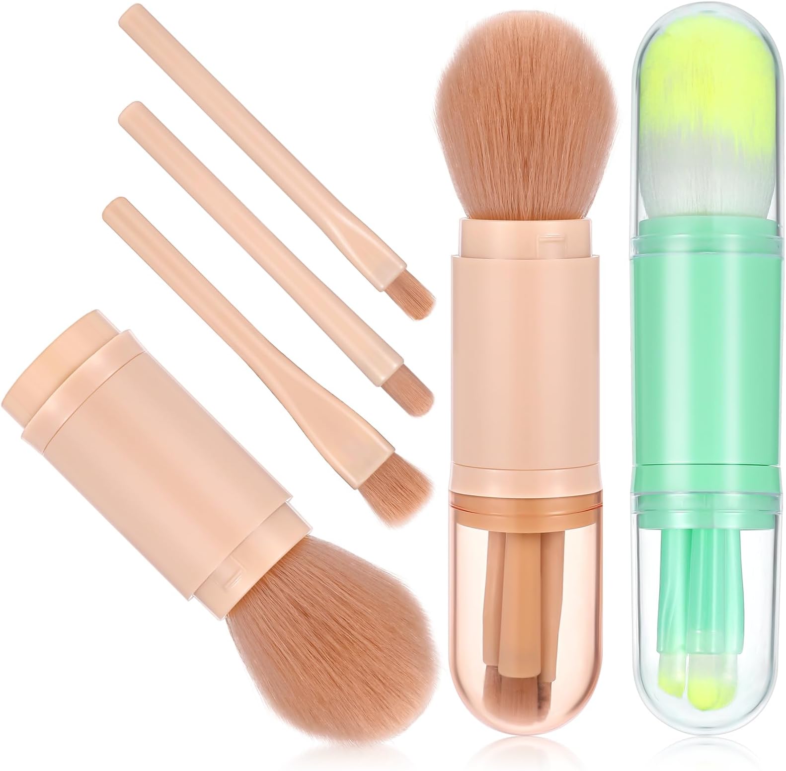 2pcs 4 in 1 Makeup Brush,Travel Makeup Brush,Multi-Tasker Retractable Makeup Brush for Foundation, Blush Powder, Eye Shadow, Concealer,Highlight,Portable Travel Size Makeup Brushes for Women