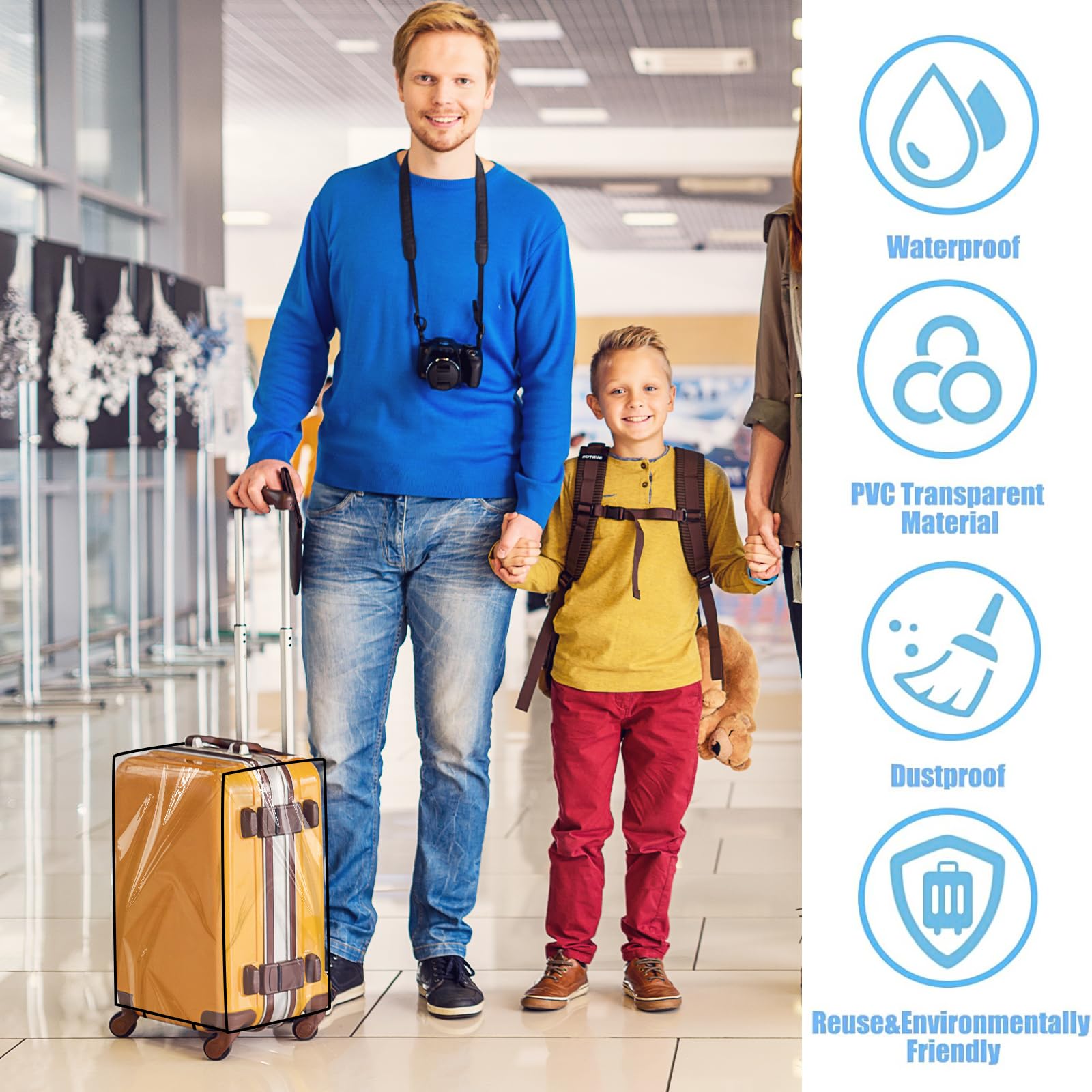 MAOMUN 3 Trasparente Copri Valigia con 3 Etichette Per Valigie Aereo, Coprivaligia in Pvc Impermeabile Copri Valigia Grande 20/24/28 Pollici, Coprivaligia Grande Coprivaligia Media per Viaggi Affari