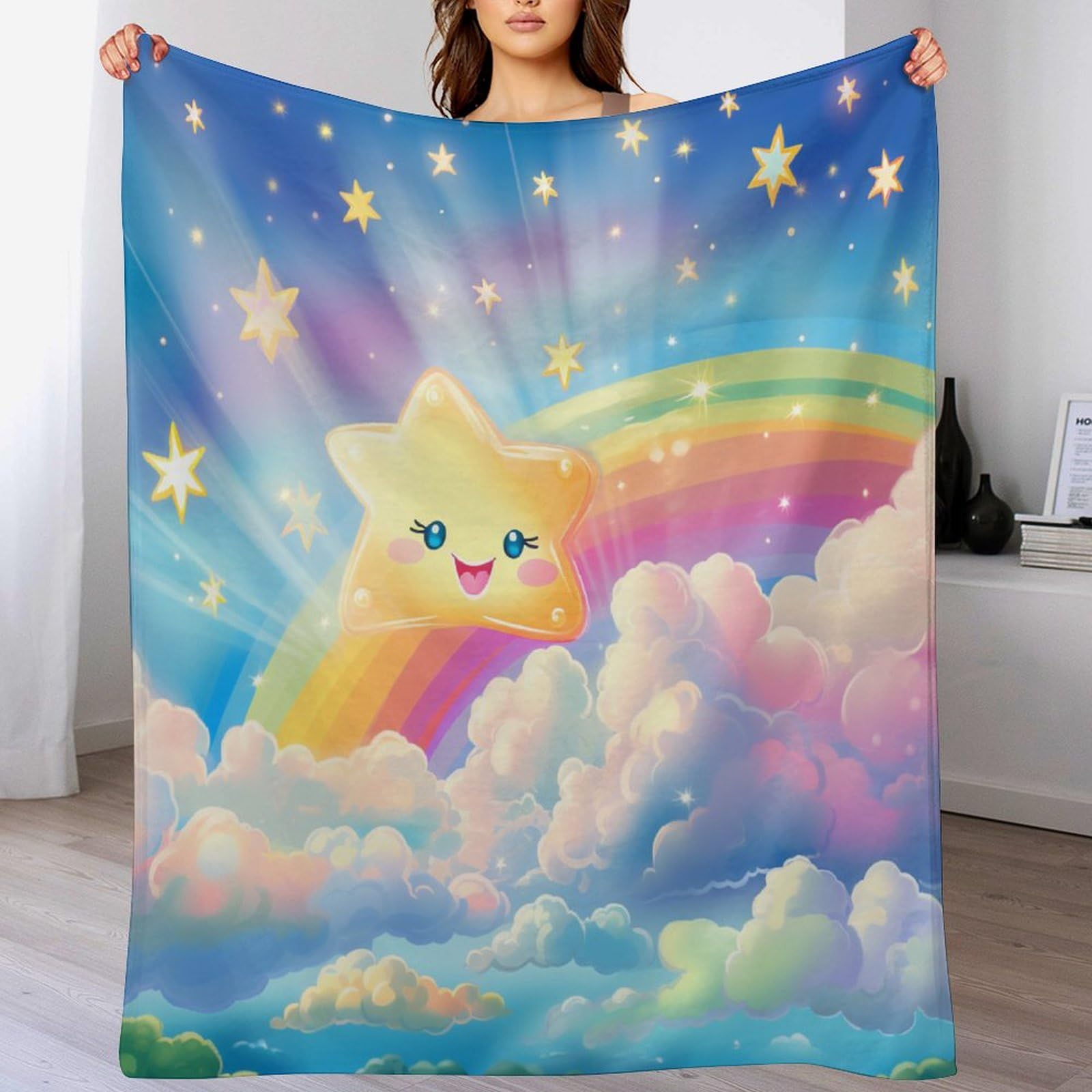 Manta de sofá de franela Rainbow Sterns para tardes de películas y lectura en el salón