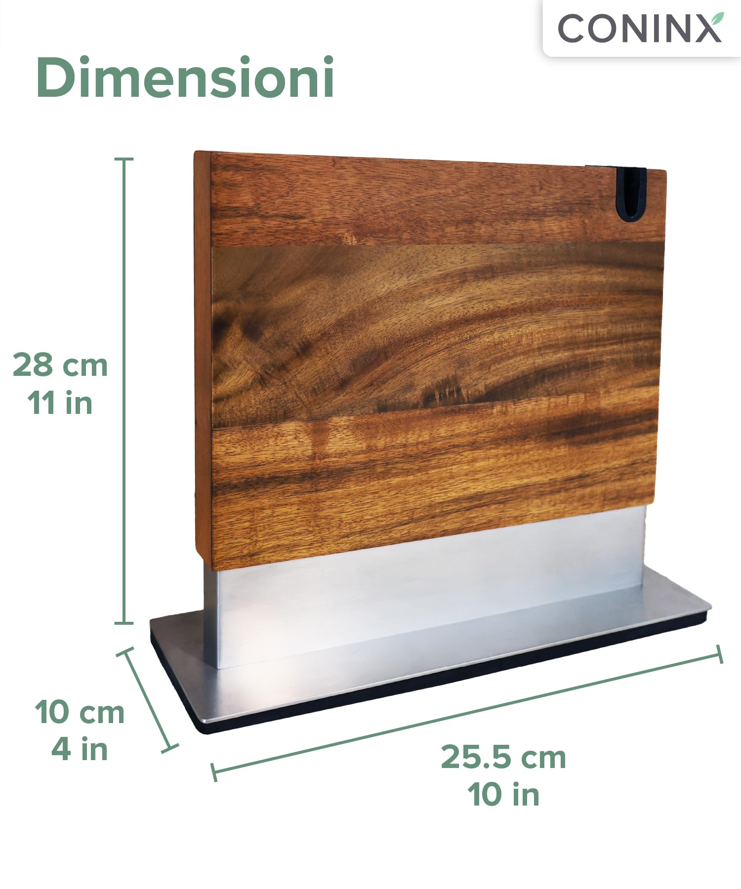 Coninx Ceppo Portacoltelli Magnetico con Affilatore Integrato – Portacoltelli in Legno di Acacia – Portacoltelli universale con Base Antiscivolo per Piano di Lavoro della Cucina