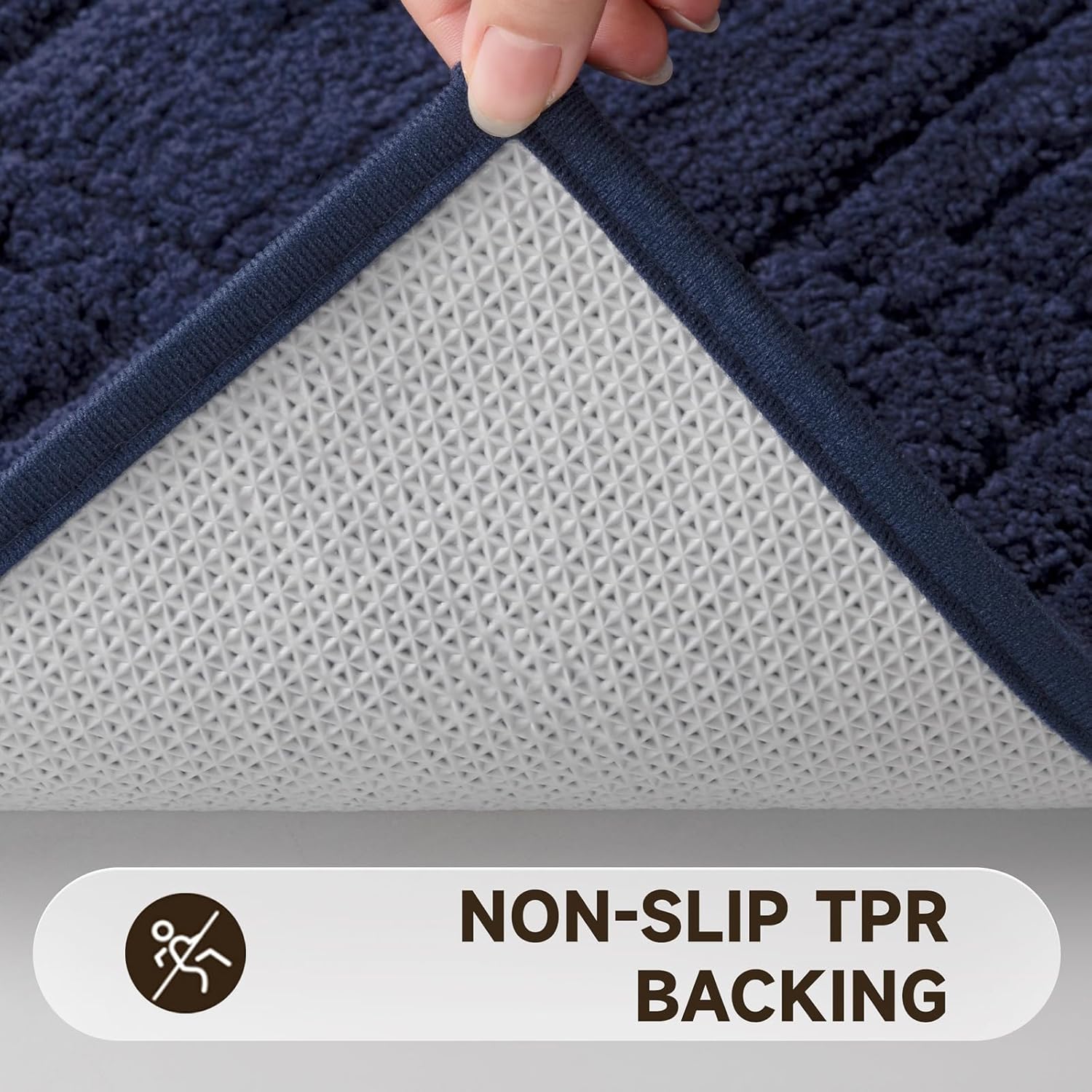 Pauwer Bathroom Rugs Sets 3 Piece Non Slip Washable, Absorbent Microfiber Bath Mats for Bathroom Shower Rug Runner Quick Dry, Plush Super Soft U Shaped Toilet Mats Floor Carpet, Navy