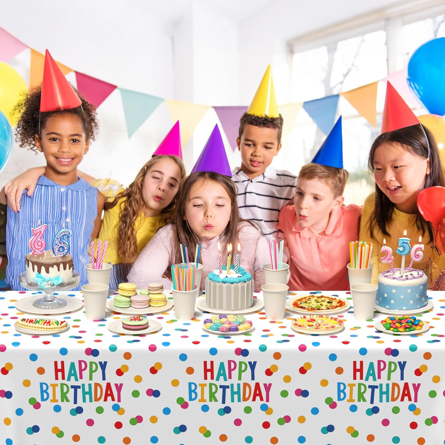 Birthday Tablecloth, Disposable Party Decorations, Polka dot Tablecloth, Disposable, 3 Plastic tablecloths, 54x108 inches