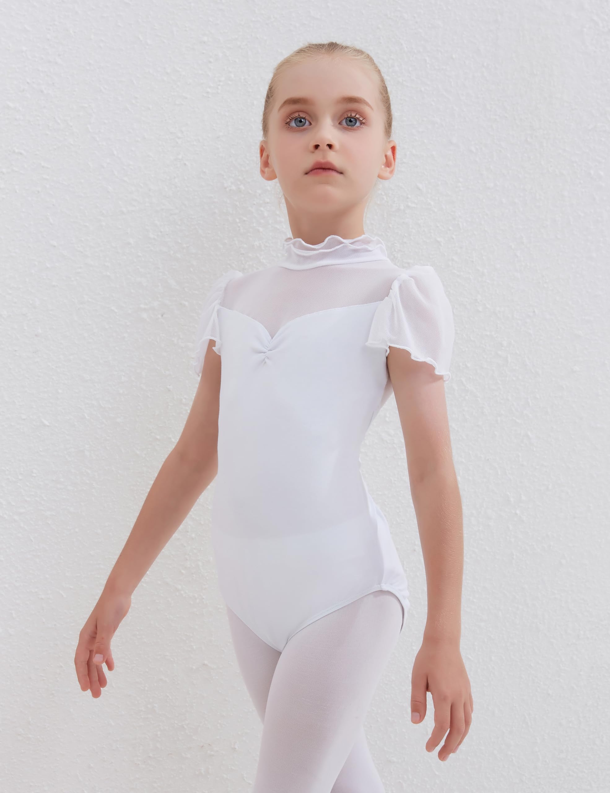 Balletto Body da Danza Claasica Ragazze Vestito da Balletto Leotards Ginnastica Leotards Manica a volant Ginnastica Abito da ballo 2-13 Anni