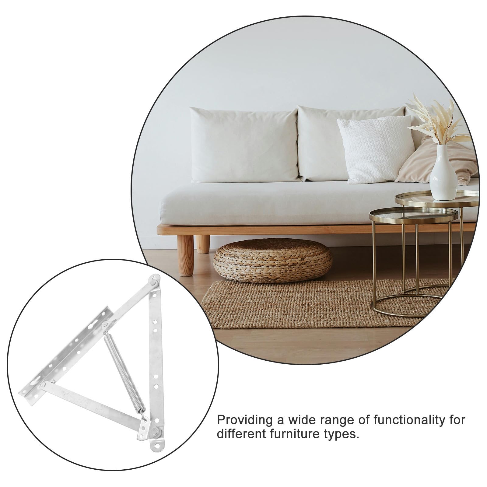 2 Piezas Bisagra de Resorte Triangular de Acero Laminado en Caliente Plata, Soporte de Hoja Abatible, Bisagra de Bloqueo para Sofá Cama y Muebles del Hogar, Almacenamiento en Casa