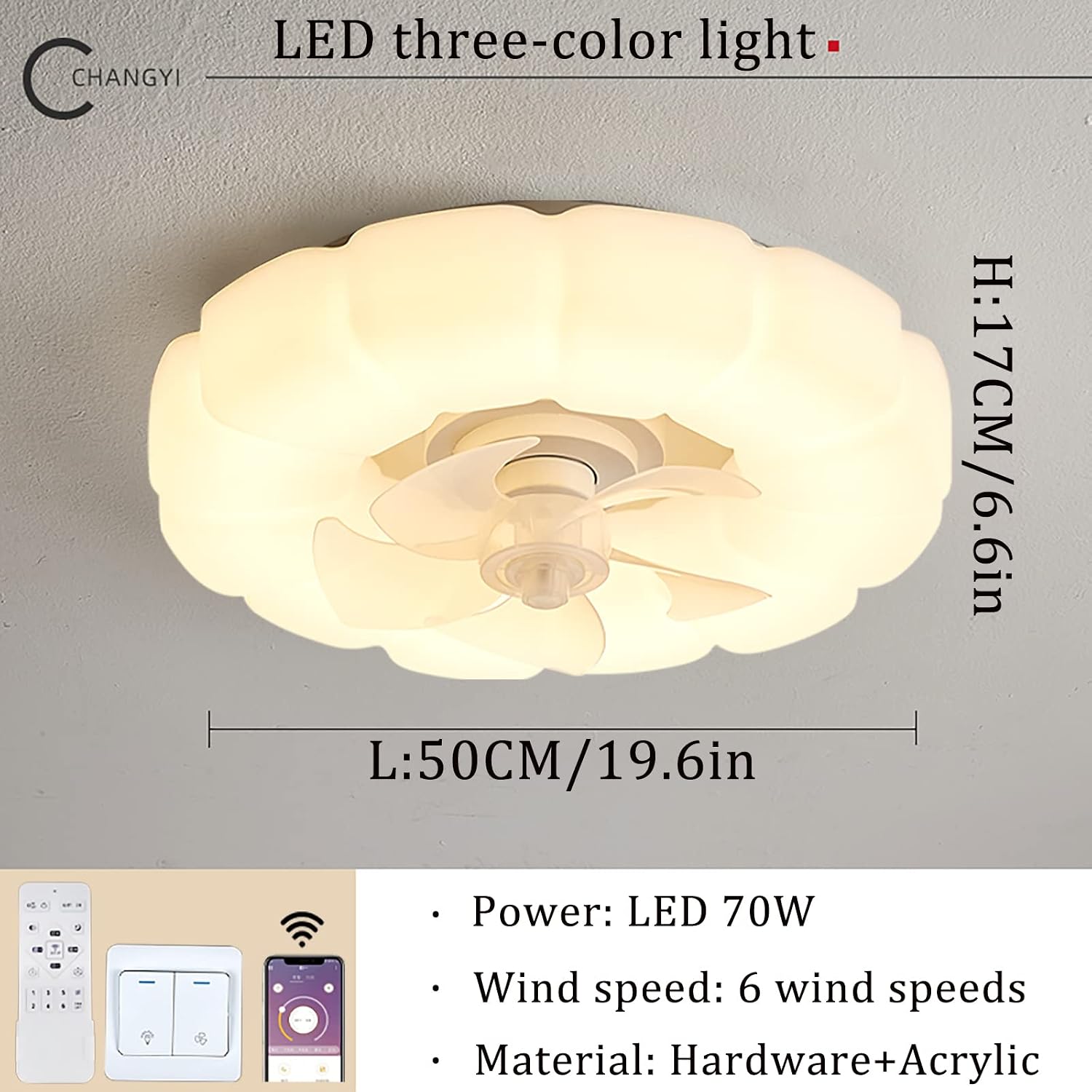 YUEGOO Ceiling Fans with Lamps,Fan Chandelier Light Ceiling Fan Light with Remote Silent Reversible Blades 6 Wind Speeds Changeable Changeable Modern Fan Light for Living Room/C