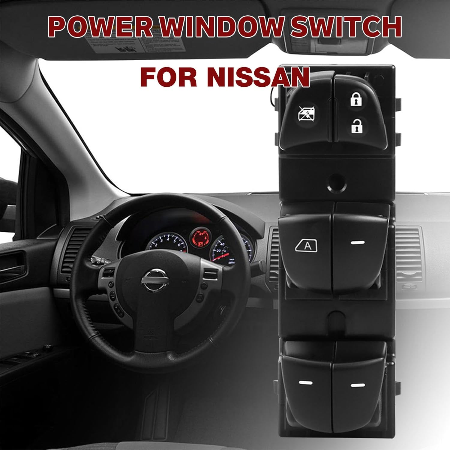 LCWRGS Master Power Window Switch Control Button Front Left Driver Side Compatible with 2013-2018 Nissan Altima, 2014-2019 Nissan Rogue, 25401-3TA5A, 1S14450, DWS2104, 254014BA5A